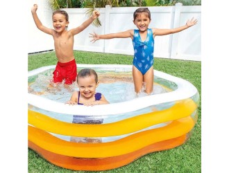 Piscina gonflabila pentru copii Summer Colors cu baza gonflabila, 185x180x53 cm, 460 L, 3 ani+, Intex 56495