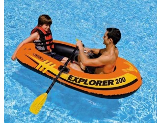 Barca gonflabila “Explorer 300” cu vasle si pompa, 211x117x41 cm, pana la 186 kg, 6+, INTEX
