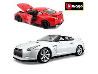 Masina model NISSAN GT-R (rosu, metalic alb, 1:24)