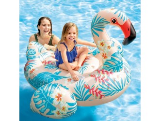 Pluta gonflabila Intex Flamingo Tropical, 2 manere rezistente, 142 x 137 x 97 cm, 3 ani+, Roz