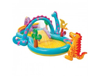 Centru de joaca gonflabil Intex "Dinoland", Topogan si 2 Piscine, Include minge si dinozaur, 333 x 229 x 112 cm, 3 ani+