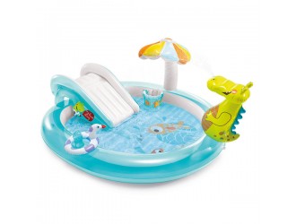 Centru de joaca gonflabil Intex "Crocodil", Topogan si Mini-piscina cu umbrar, 201 x 170 x 84 cm, 2 ani+