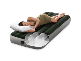 Saltea gonflabila Twin Jr. Classic Downy cu pompa de picior integrata, 76x191x25 cm, max. 136 kg, Intex (64760)