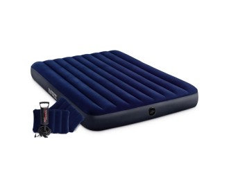 Saltea gonflabila Queen Classic Downy cu 2 perne si pompa manuala, 152x203x25 cm, max. 272 kg, Intex (64765)
