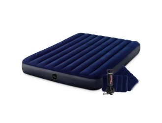 Saltea gonflabila Queen Classic Downy cu 2 perne si pompa manuala, 152x203x25 cm, max. 272 kg, Intex (64765)