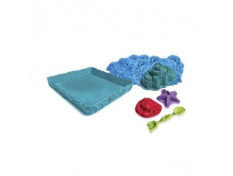 Set de nisip pentru creativitatea copiilor - KINETIC SAND Castel de nisip (albastru, 454 g, forme, tava)