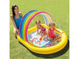 Piscina gonflabila Intex "Mushroom Sunshade", Baldachin si Jeturile de apa, 147 x 130 x 86 cm, 2 ani+