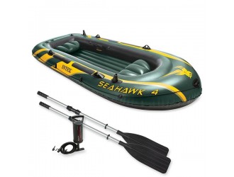 Set Barca gonflabila Intex "Seahawk 4", 4 Persoane, Material PVC Super-Tough, Include Vasle si Pompa, 351 x 145 x 48 cm