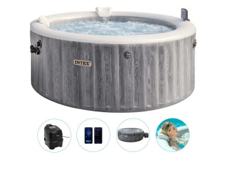 Spa gonflabil cu hidromasaj Greywood Deluxe, 196x196x71 cm, 795 L, 4 persoane, Intex (28440)