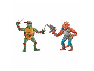 Set Figurine Testoasele Ninja Raphael vs Triceraton 15 cm cu articulatii TMNT