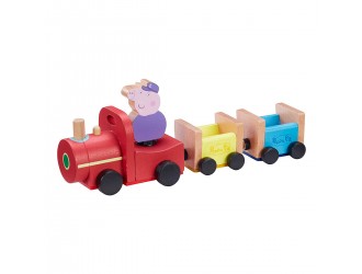Set din lemn trenulet si figurina bunicului Peppa Pig