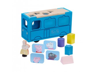 Set de joaca din lemn Autobuz-Sorter cu accesorii si figurina Peppa Pig