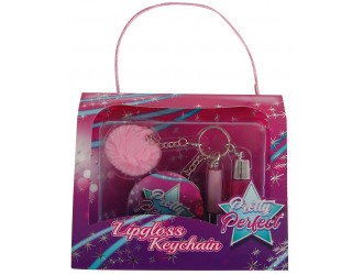 Set breloc cu pom pom, 2 balsamuri de buze si oglinda Pretty Perfect