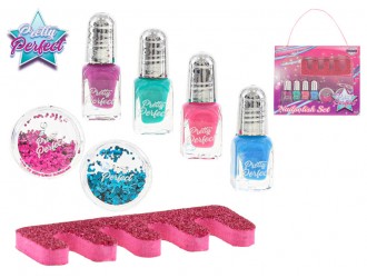 Set manichiura 4 oje, burete separator si sclipici Pretty Perfect