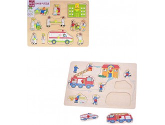 Puzzle din lemn 3 tipuri politie/ambulanta/pompieri 30x22cm Big Tree