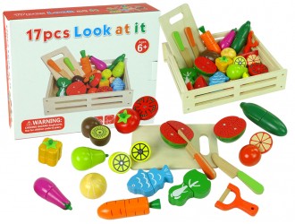 Set ladita cu fructe si legume din lemn, 17 bucati