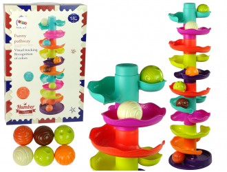 Jucarie turn cu traseu de mingi multicolor