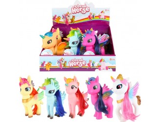 Jucarie ponei Unicorn 19cm cu par lung 6 tipuri diverse culori
