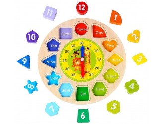 Sorter educativ din lemn Ceas ,Numere, Forme, Culori