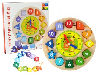 Sorter educativ din lemn Ceas ,Numere, Forme, Culori