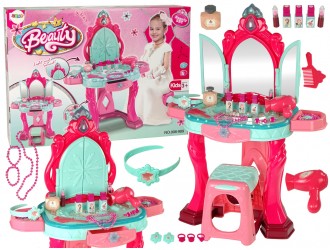 Set de frumusete Oglinda cu scaun si accesorii cu sunete si lumini roz