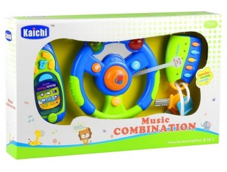 Set de joaca cu volan cheie si telefon mobil (sunete si lumini)