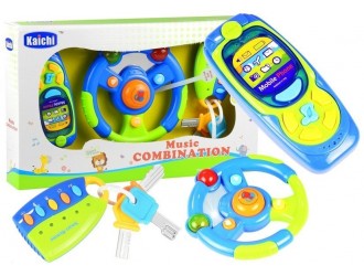 Set de joaca cu volan cheie si telefon mobil (sunete si lumini)