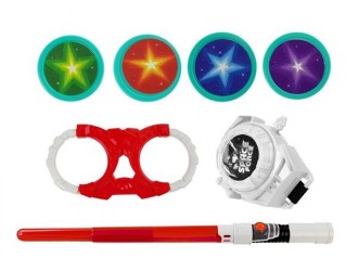 Set de joaca cu pistol, sabie, catuse, aruncator de discuri (sunete si lumini)