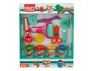 Set pasta de modelat cu unelte si accesorii Crafy Dough 3 tipuri in asortiment (4x50gr.)