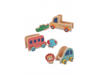 Set 3 masinute + 3 animale din lemn Fisher-Price