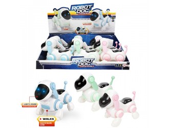 Jucarie caine robot care merge cu sunete si lumini verde/albastru/roz