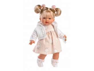 Papusa cu sunete si corp moale Roberta 33cm Llorens (hainuta alba)