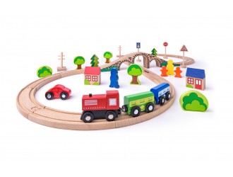 Set din lemn Cale ferata, tren si vagoane magnetice 40 el. 93061