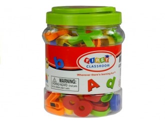 Set litere si cifre magnetice multicolore in borcan 78 elemente