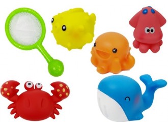Set pentru baie cu plasa si figurine animale marine