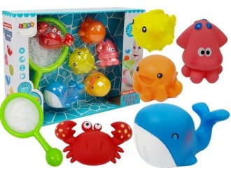 Set pentru baie cu plasa si figurine animale marine