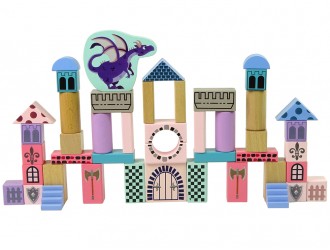 Set blocuri din lemn si puzzle Castelul Dragonului 66 el