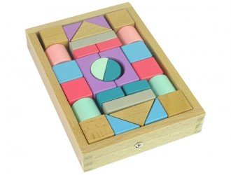 Set Castel blocuri din lemn colorate diverse forme 28 el