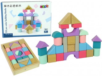 Set Castel blocuri din lemn colorate diverse forme 28 el