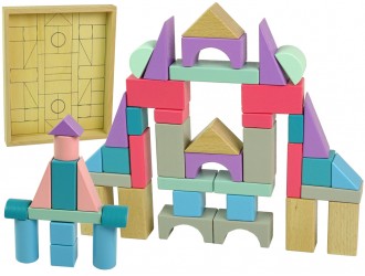 Set Castel blocuri din lemn pastelate diverse forme 55 el