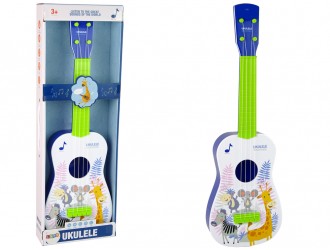 Chitara de jucarie Ukulele albastra cu imagini animale