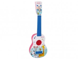 Chitara de jucarie Ukulele roz cu imagini animale