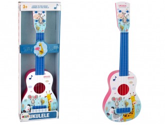 Chitara de jucarie Ukulele roz cu imagini animale