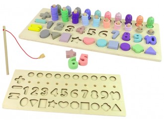 Set educativ din lemn 4in1, cifre, numaratoare, figuri geometrice, pescuit