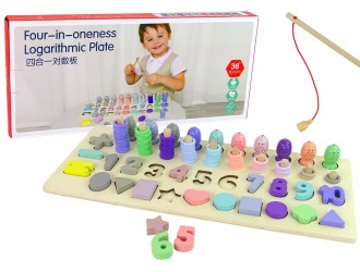 Set educativ din lemn 4in1, cifre, numaratoare, figuri geometrice, pescuit