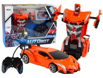 Masina oranj-Robot Transformer cu telecomanda 2in1 cu sunete si lumini, USB