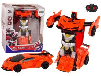 Robot Transformer-Masina oranj cu telecomanda 2in1 cu sunete si lumini, USB