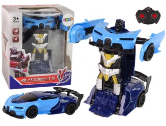Robot Transformer-Masina albastra cu telecomanda 2in1 cu sunete si lumini, USB