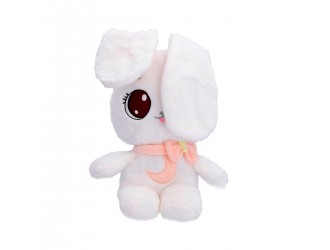 Jucarie de plus Iepuras alb cu urechi mobile 28cm Peekapets