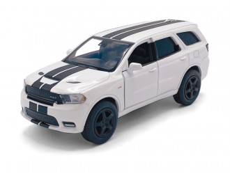 Macheta auto Dodge Durango SRT, 1:36, White / Black striping, TAYUMO Mecanism pull-back, sincron